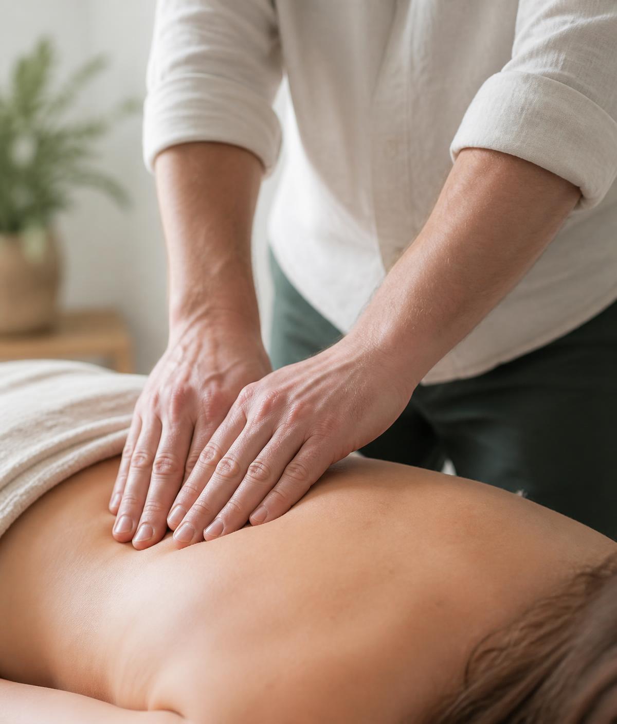 Tratamento manual de osteopatia na zona lombar